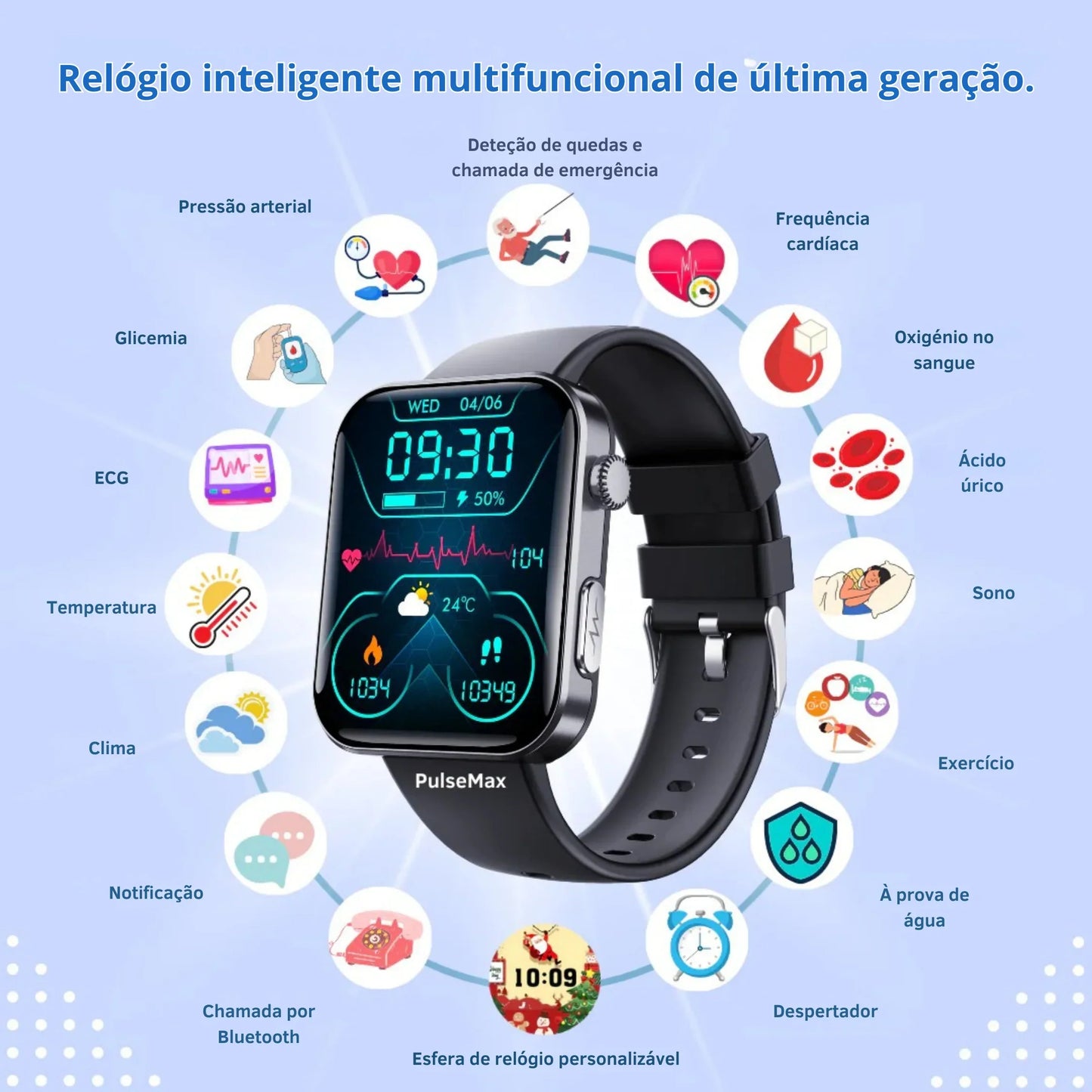 (Σούπερ Προσφορά) PulseMax™ Έξυπνο Ρολόι Μετρητής Γλυκόζης, Καρδιακού Ρυθμού, Τηλεφωνικών Λειτουργιών